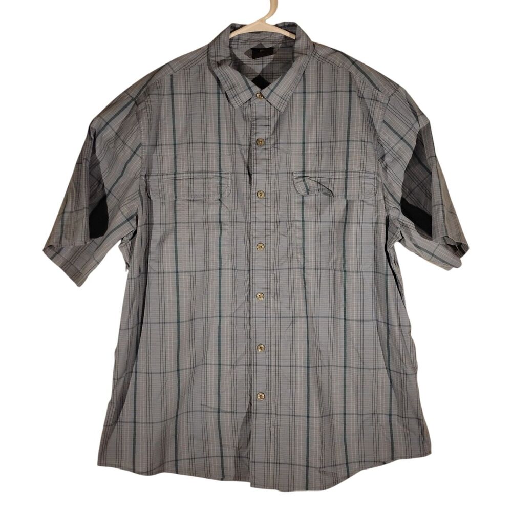 ScotteVest shirt mens XL XLarge blue plaid short sleeve button hiking  SV-HST